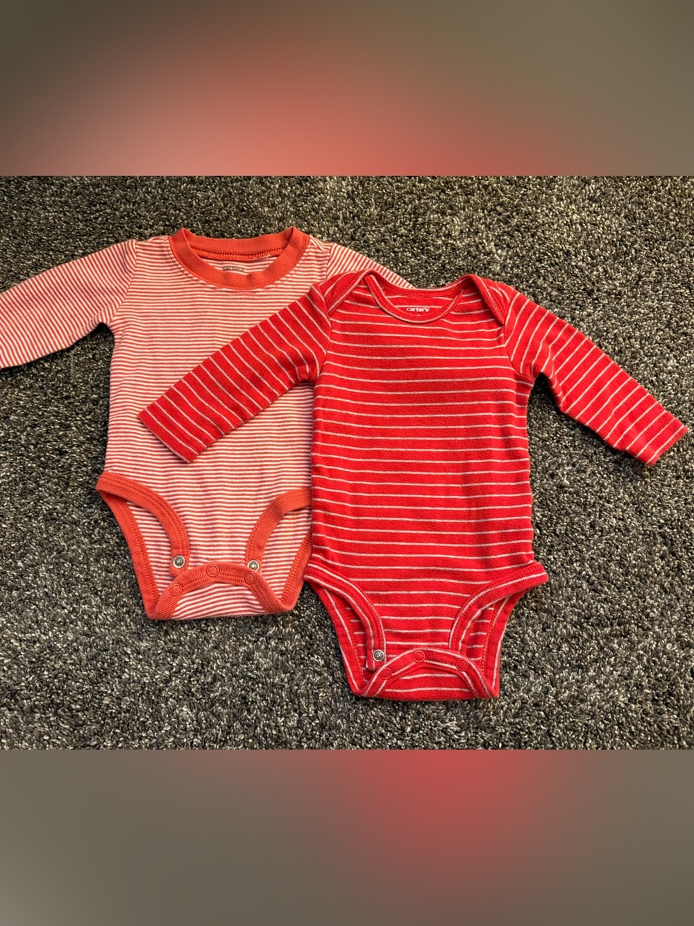 Carter's Red and Coral Striped Long-Sleeve Baby One-Piece Bodysuits 3m